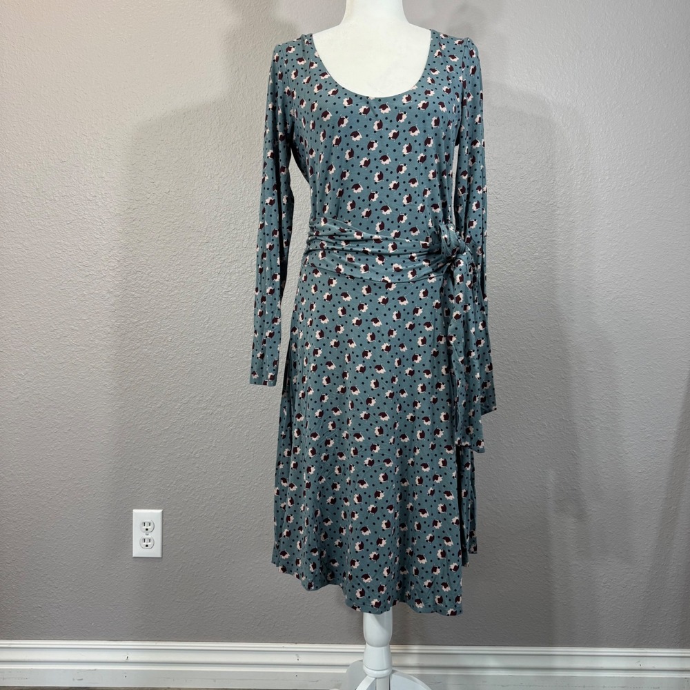 Boden Size 10R Blue Floral Geometric Long Sleeve Fit & Flare Jersey Dress